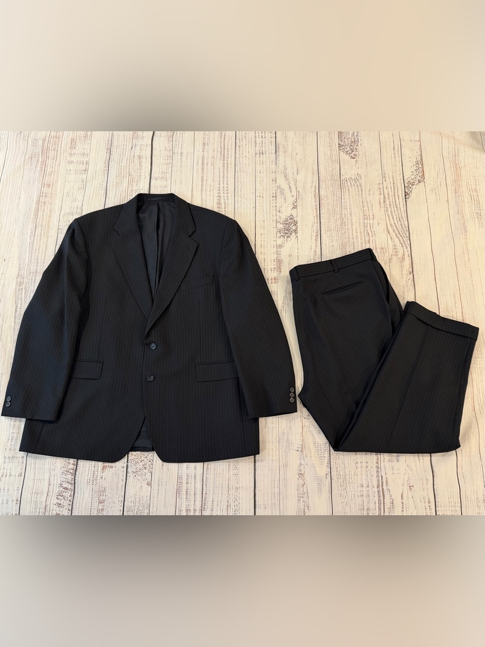 Alexandre London Savile Row Mens Navy Pinstripe Wool Suit 48R Jacket 42R Pants